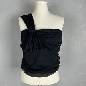 Anthropologie Maeve top size L black tulle bow one shoulder cropped stretchy